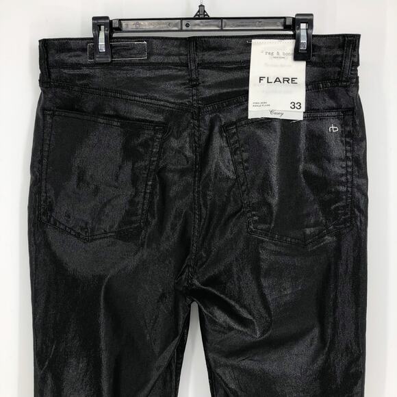 RAG & BONE Womens Casey Jeans Size 33 Coated Black High Rise Flare Ankle NWT - Picture 7 of 10